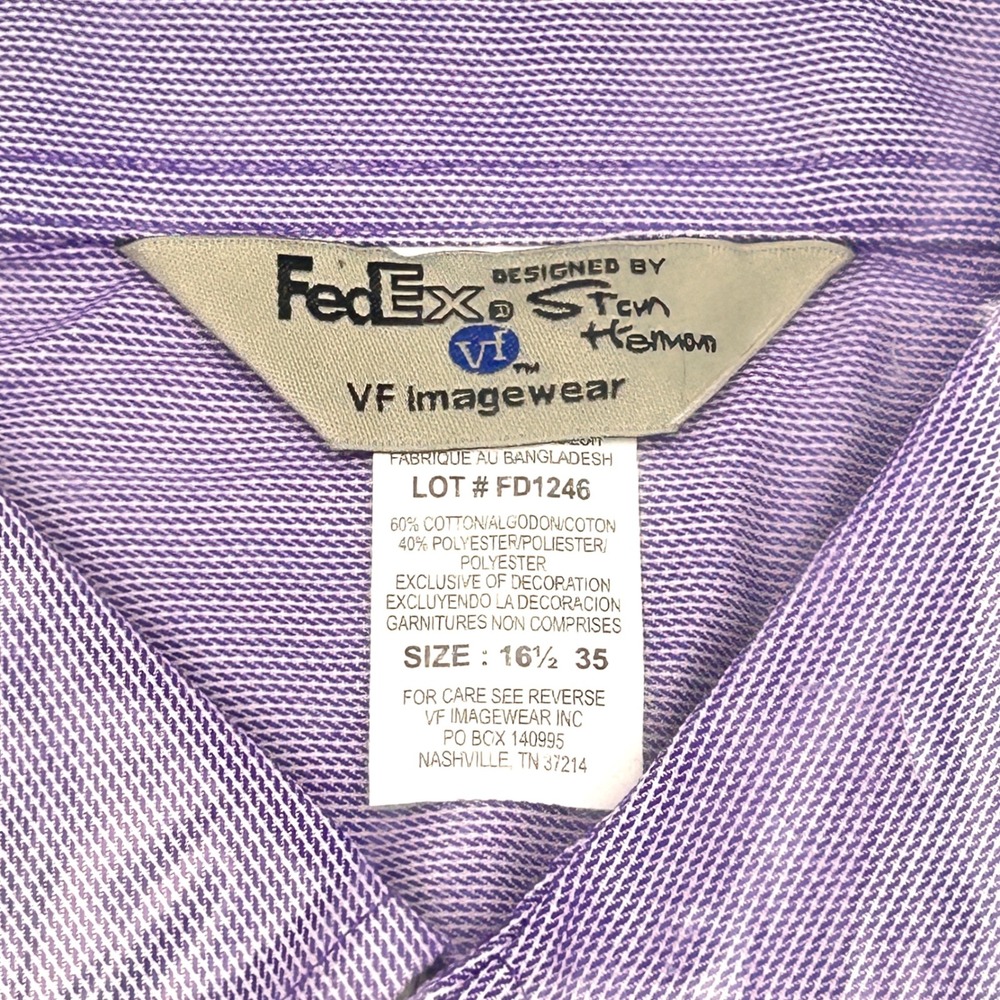 FedEx Stan Herman Mens Work Shirt Long Sleeve Micro Check Purple 16.5 35 NWT New - Picture 3 of 4